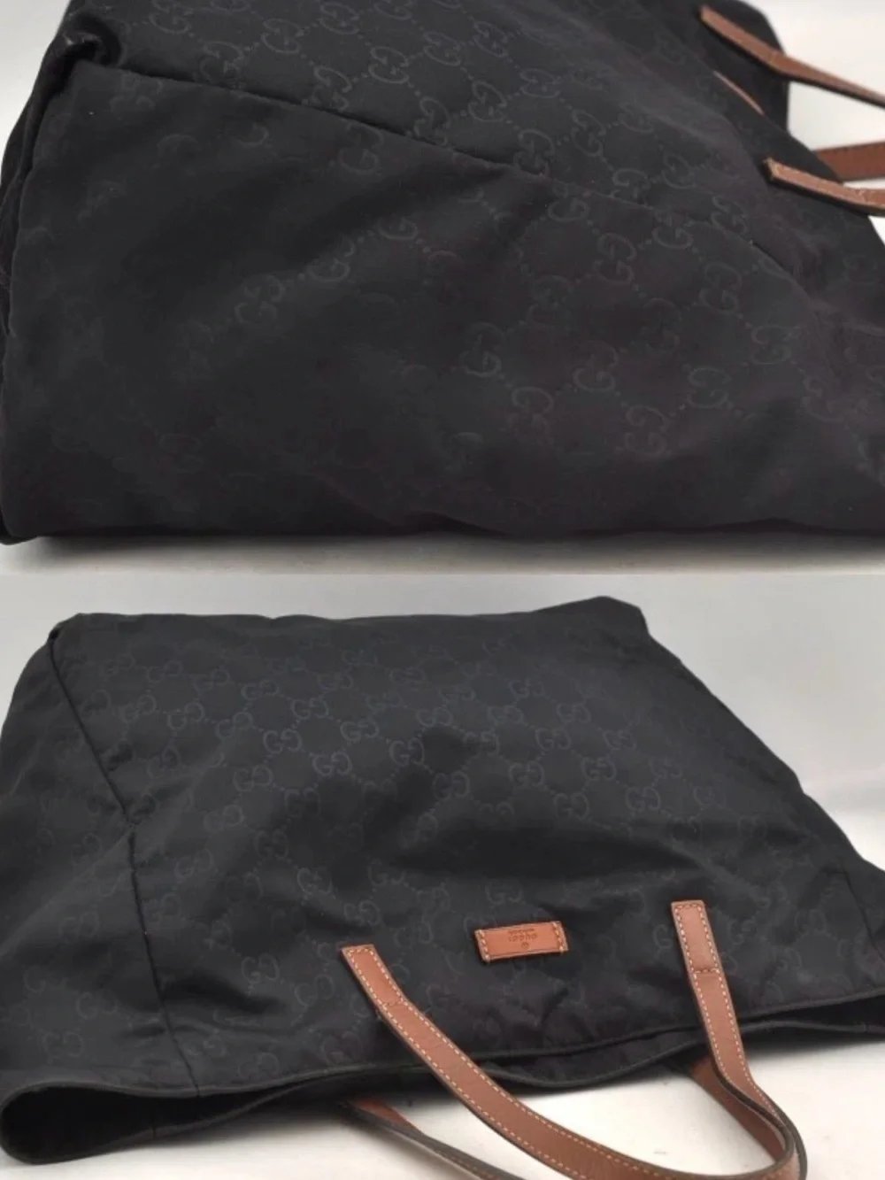Gucci Black GG Canvas Tote with Brown Leather Handles